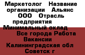 Маркетолог › Название организации ­ Альянс, ООО › Отрасль предприятия ­ BTL › Минимальный оклад ­ 25 000 - Все города Работа » Вакансии   . Калининградская обл.,Советск г.